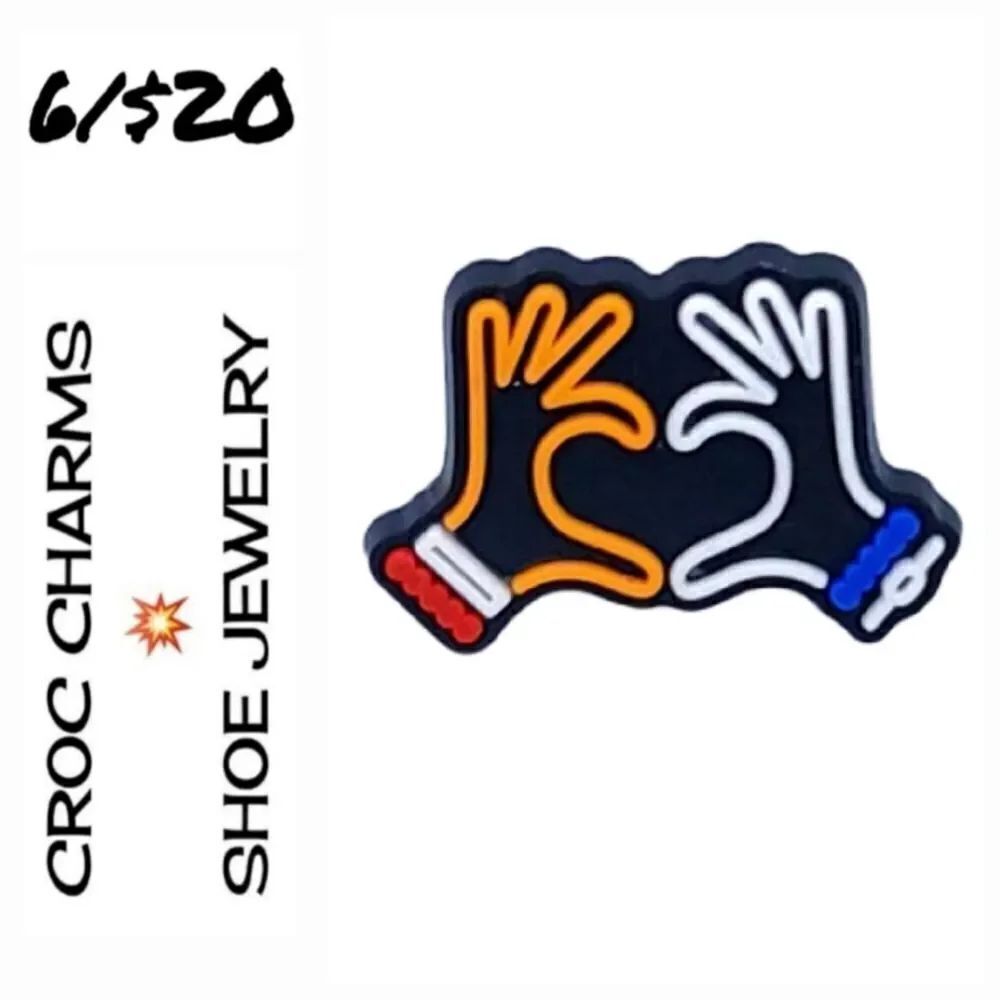 6/$20 Neon Heart Hands Shoe Charm Rubber Shoe Jewelry Unique Novelty Love ❤️
